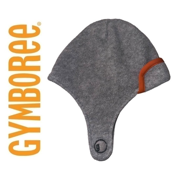 GYMBOREE Gray Fleece Trapper Winter Hat Boy Girl 18M-3T Orange Vintage Velcro - Picture 1 of 10